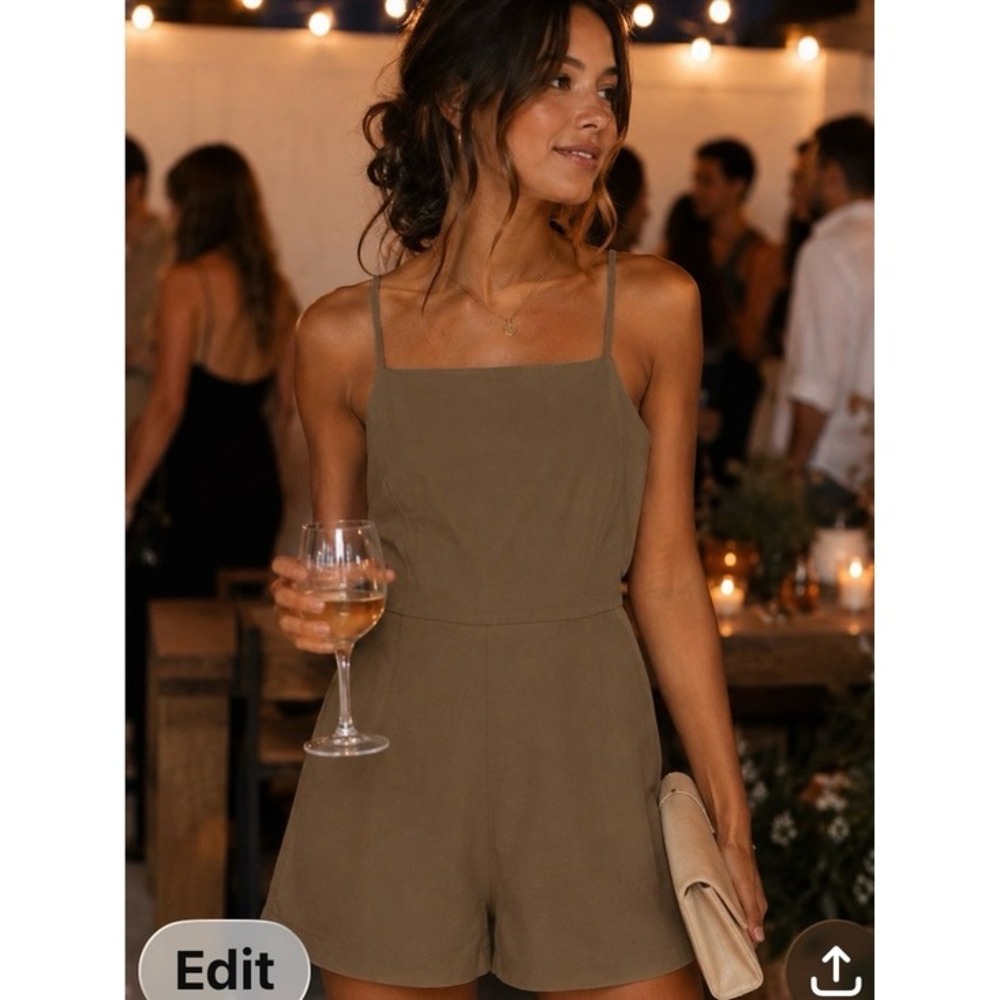 Anthropologie Maeve Brown Square Neck Crisscross Back Romper Small NWT